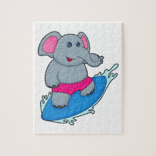 Quebra-cabeça Elefante como surfista com surfboard