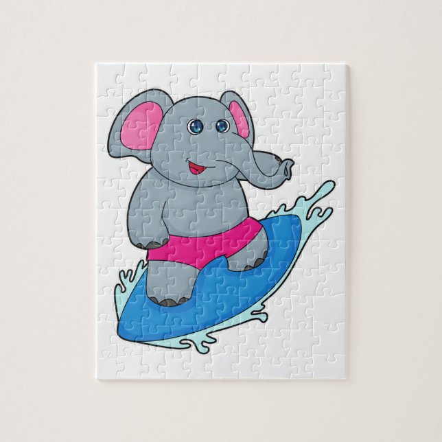 Quebra-cabeça Elefante como surfista com surfboard (Vertical)