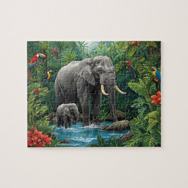 Quebra-cabeça Elefante da Selva e Safari de Bebê (Horizontal)