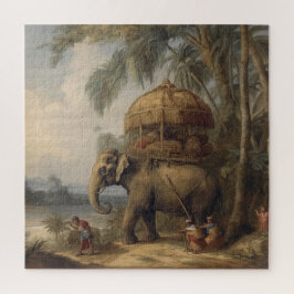 Quebra-cabeça Elefante de cena botânica com howdah também
