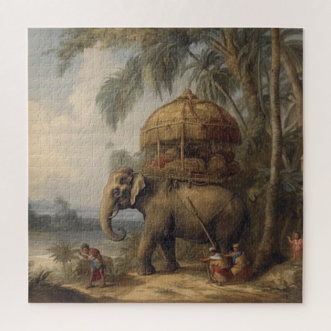 Quebra-cabeça Elefante de cena botânica com howdah também (Vertical)