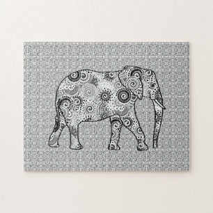 Quebra-cabeça Elefante de espiral, Cinza, preto e branco
