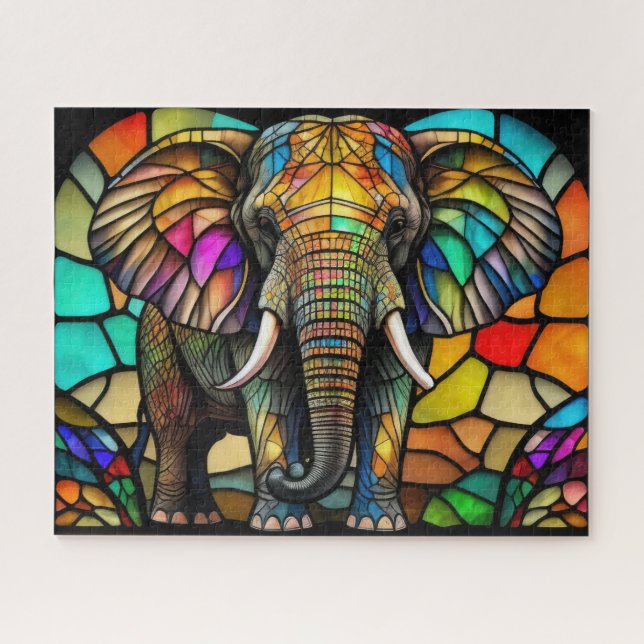 Quebra-cabeça Elefante De Estilo De Vidro Obtido Por Aquarela (Horizontal)