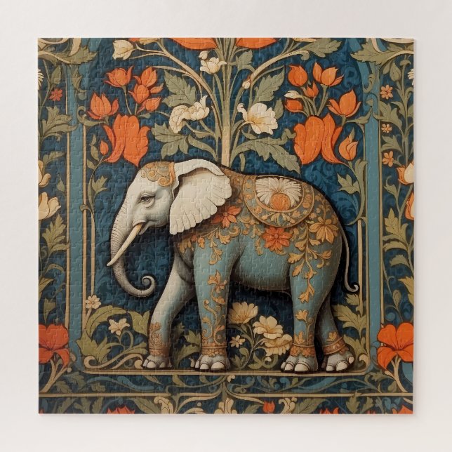Quebra-cabeça Elefante Decorado William Morris Inspirou Floral (Vertical)