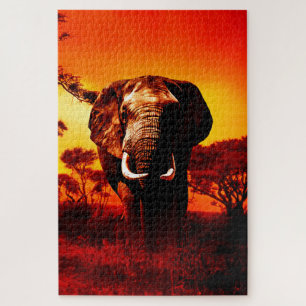 Quebra-cabeça Elefante do por do sol