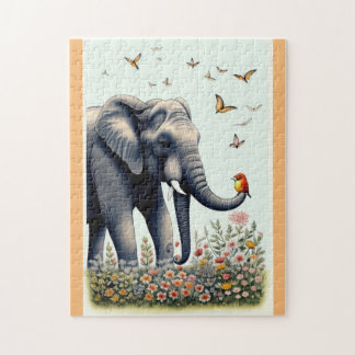 Quebra-cabeça Elefante E Aves Voando