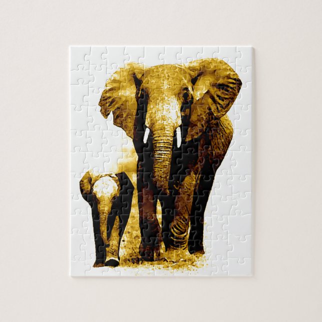 Quebra-cabeça Elefante e bebê - Arte animal (Vertical)