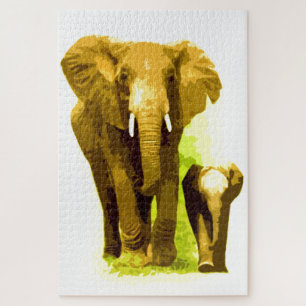Quebra-cabeça Elefante e bebê - Arte animal