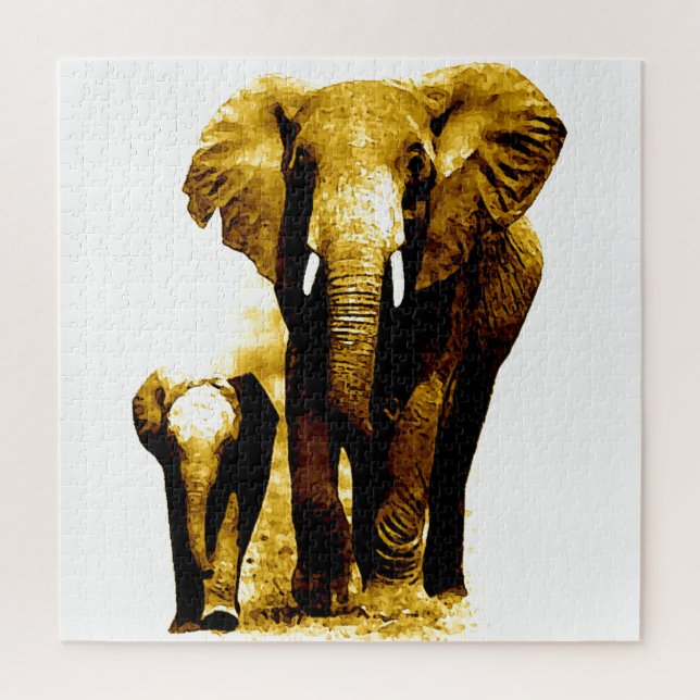 Quebra-cabeça Elefante e bebê - Arte animal (Vertical)