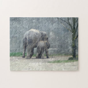 Quebra-cabeça Elefante e bebê do amor de mãe