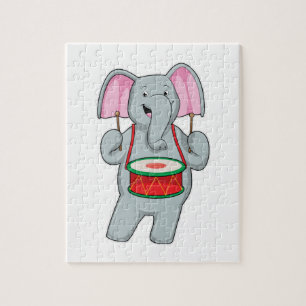 Quebra-cabeça Elefante em Música com Tambor