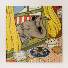 Quebra-cabeça elefante espiando pela janela