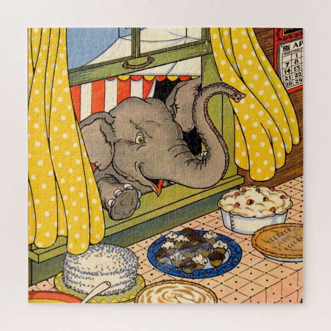 Quebra-cabeça elefante espiando pela janela (Vertical)