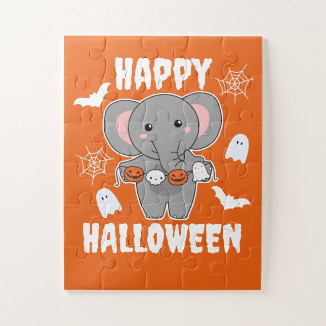 Quebra-cabeça Elefante Feliz Halloween Pumpkin Bat Costume (Vertical)
