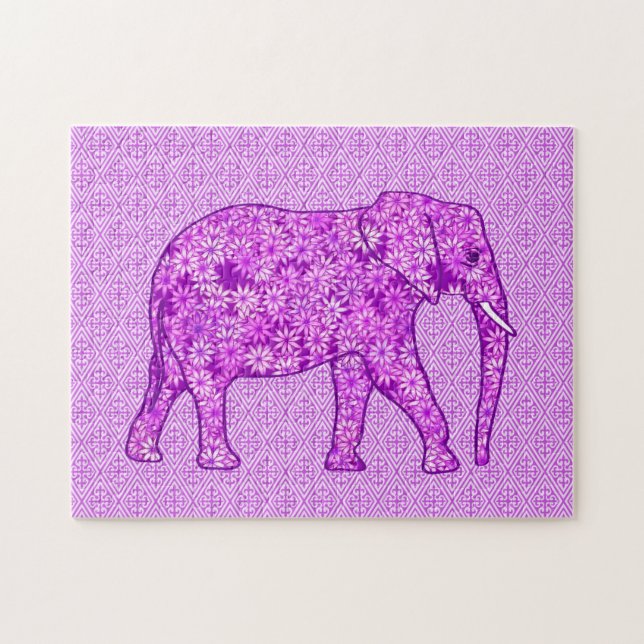 Quebra-cabeça Elefante Flor Ametist Roxo (Horizontal)