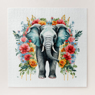Quebra-cabeça Elefante Floral Colorida