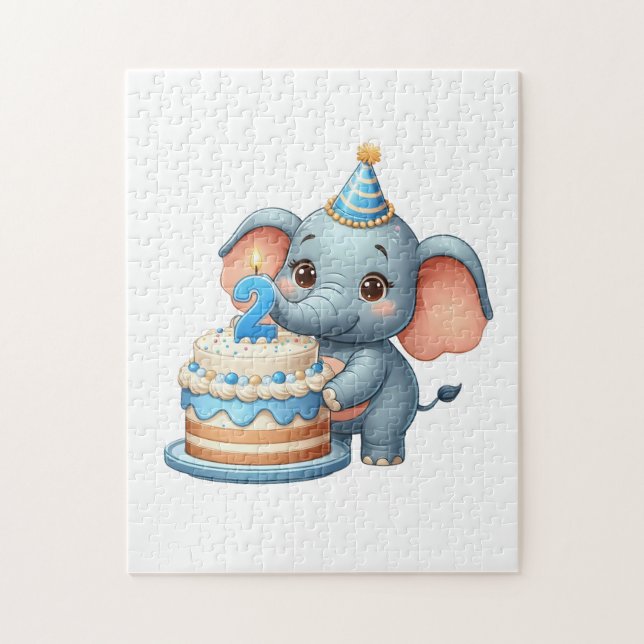 Quebra-cabeça Elefante Fofo 2º Aniversário (Vertical)
