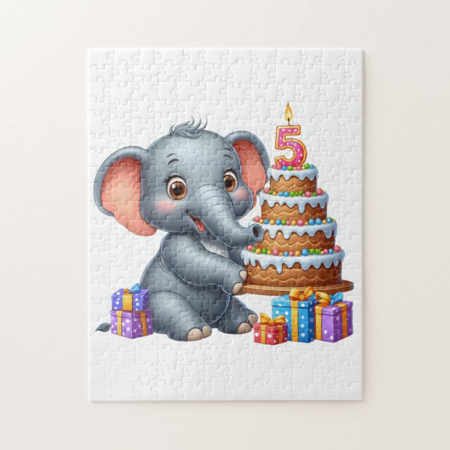 Quebra-cabeça Elefante Fofo Aniversário de 5 anos (Vertical)