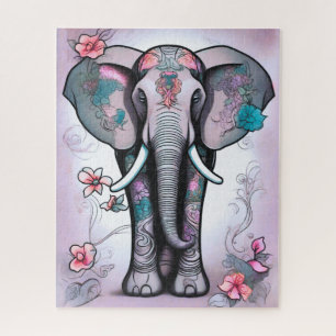 Quebra-cabeça Elefante Indiano cinza Incorporado com Flores