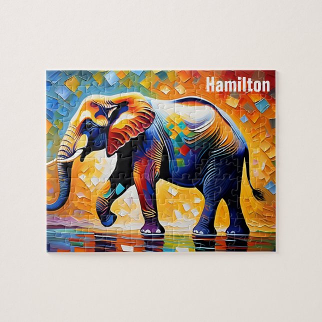 Quebra-cabeça Elefante Majestoso em Cores Vibrantes (Horizontal)