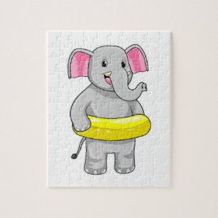 Quebra-cabeça Elefante Nadando com Lifebuoy