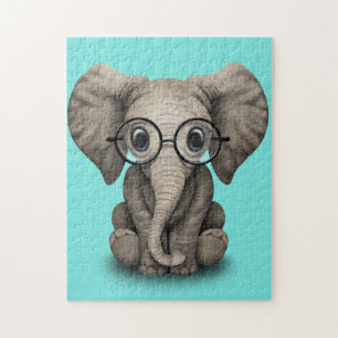 Quebra-cabeça Elefante Nerdy do bebê que veste vidros