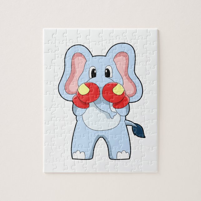 Quebra-cabeça Elefante no Boxing com luvas in a box (Vertical)