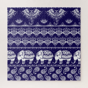 Quebra-cabeça Elefante, paisley: padrão de colheita tribal.