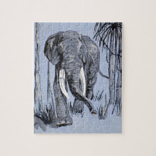 Quebra-cabeça Elefante Passando Por Savana Florhada Em Azul
