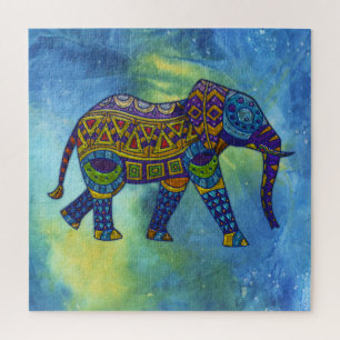 Quebra-cabeça Elefante psicodélico no espaço exterior azul-esv