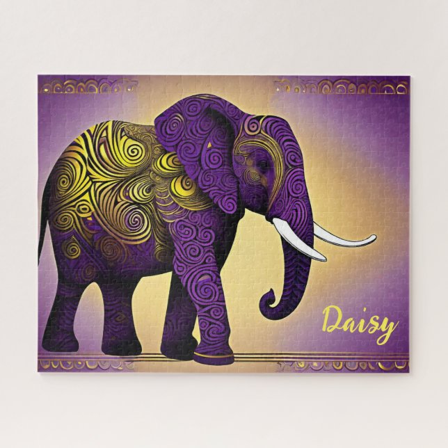 Quebra-cabeça Elefante Puro Majestoso com Suavimentos Dourados (Horizontal)