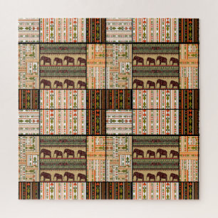 Quebra-cabeça Elefantes Africanos de Patches: Textura Ornamental