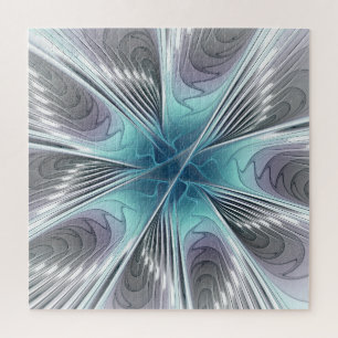 Quebra-cabeça Elegance Modern Blue Cinza White Fractal Art Flowe