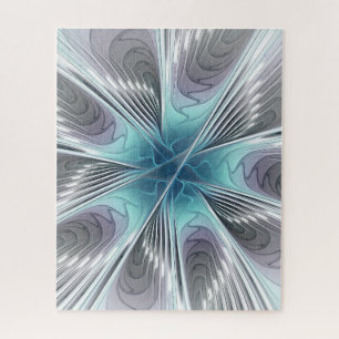 Quebra-cabeça Elegance Modern Blue Cinza White Fractal Art Flowe