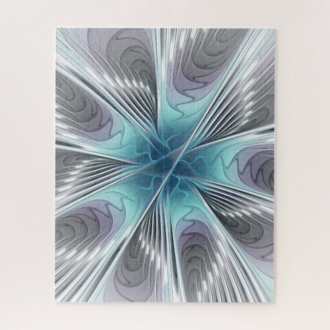 Quebra-cabeça Elegance Modern Blue Cinza White Fractal Art Flowe (Vertical)