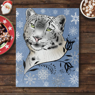 Quebra-cabeça Elegância de Inverno do Leopardo da Neve Flocos de