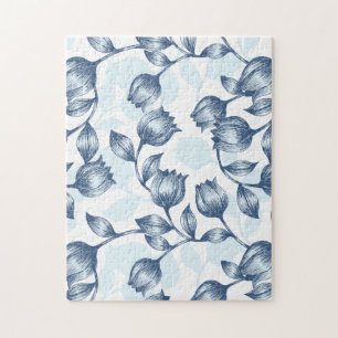 Quebra-cabeça Elegância de Pastel Azul: Pateta Floral de Silhuet