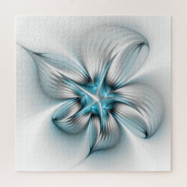 Quebra-cabeça Elegância Floral Moderna Abstrato Azul Arte Fracta