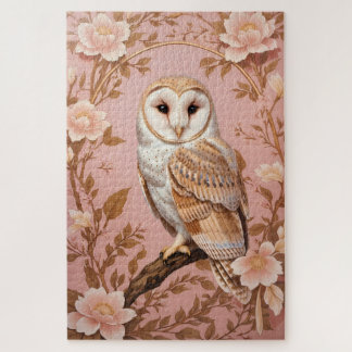 Quebra-cabeça Elegant Barn Owl Pink and Gold Floral
