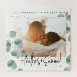 Quebra-cabeça Elegant Greenery Wedding Photo and Text