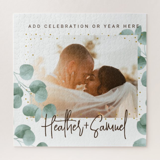 Quebra-cabeça Elegant Greenery Wedding Photo and Text (Vertical)