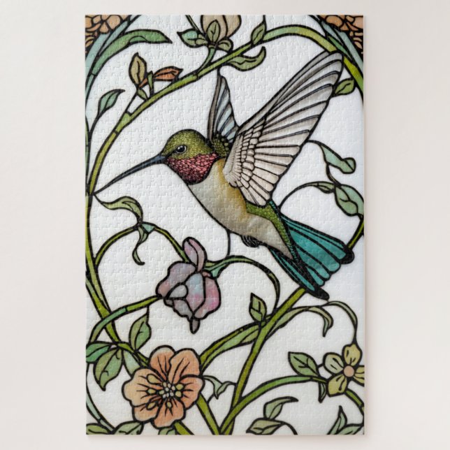 Quebra-cabeça Elegant hummingbird artwork botanical boho chic (Vertical)