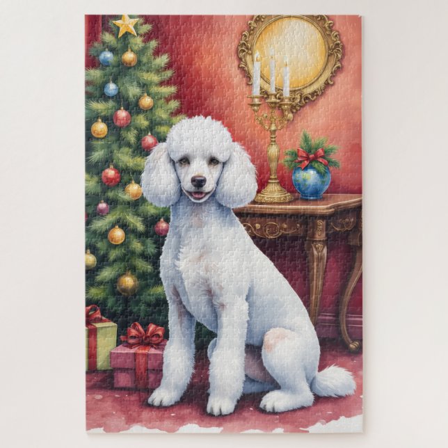 Quebra-cabeça Elegant Poodle Beside Christmas Tree Holiday Dog  (Vertical)