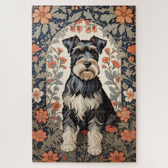 Quebra-cabeça Elegant Schnauzer William Morris Inspired Floral (Vertical)