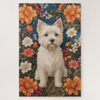 Quebra-cabeça Elegant West Highland Terrier Colorful Floral
