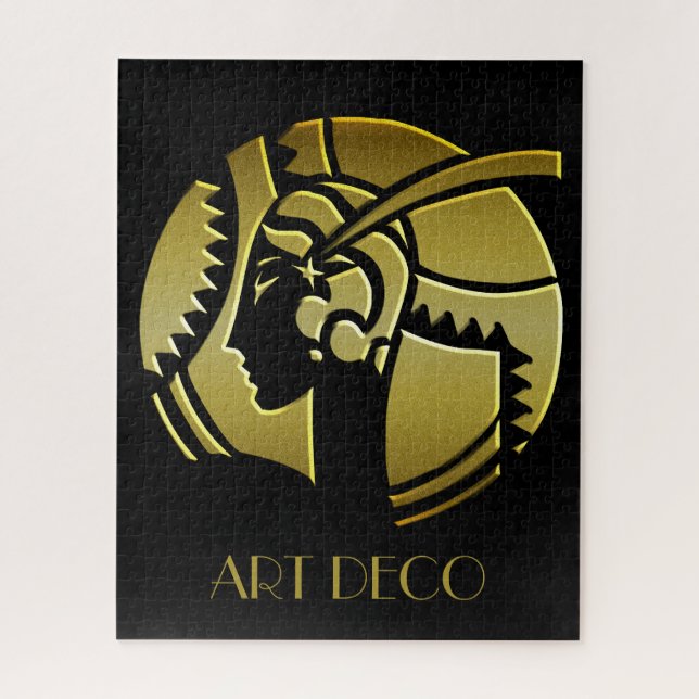 Quebra-cabeça Elegante Art Deco Dourado e Mulher Negra de 1920 (Vertical)