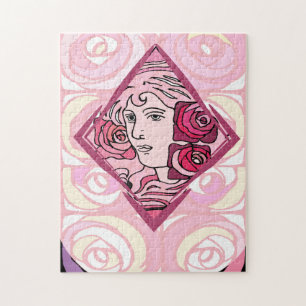 Quebra-cabeça Elegante Art Nouveau Rosa Mulher