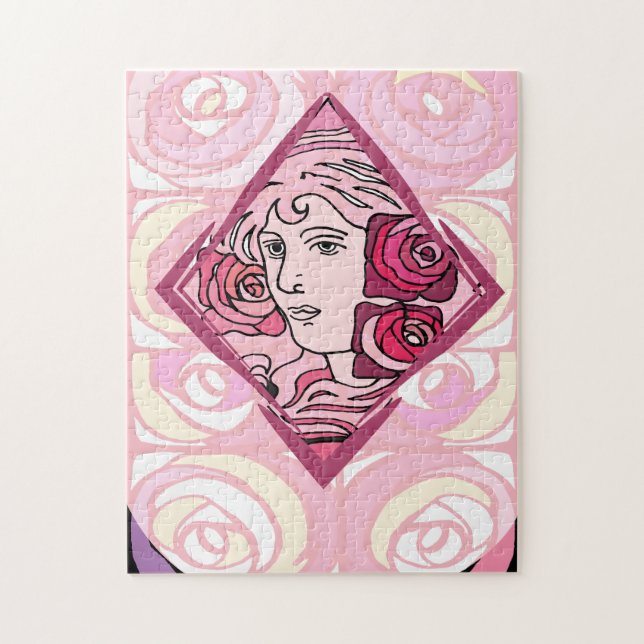 Quebra-cabeça Elegante Art Nouveau Rosa Mulher (Vertical)