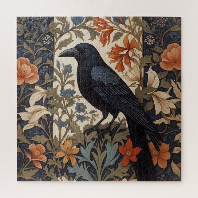 Quebra-cabeça Elegante Black Raven William Morris Inspirou Flora (Vertical)