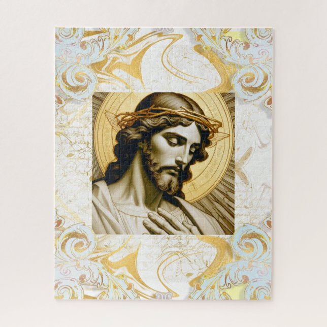 Quebra-cabeça Elegante, branco e Dourado Jesus, cristão inspirad (Vertical)